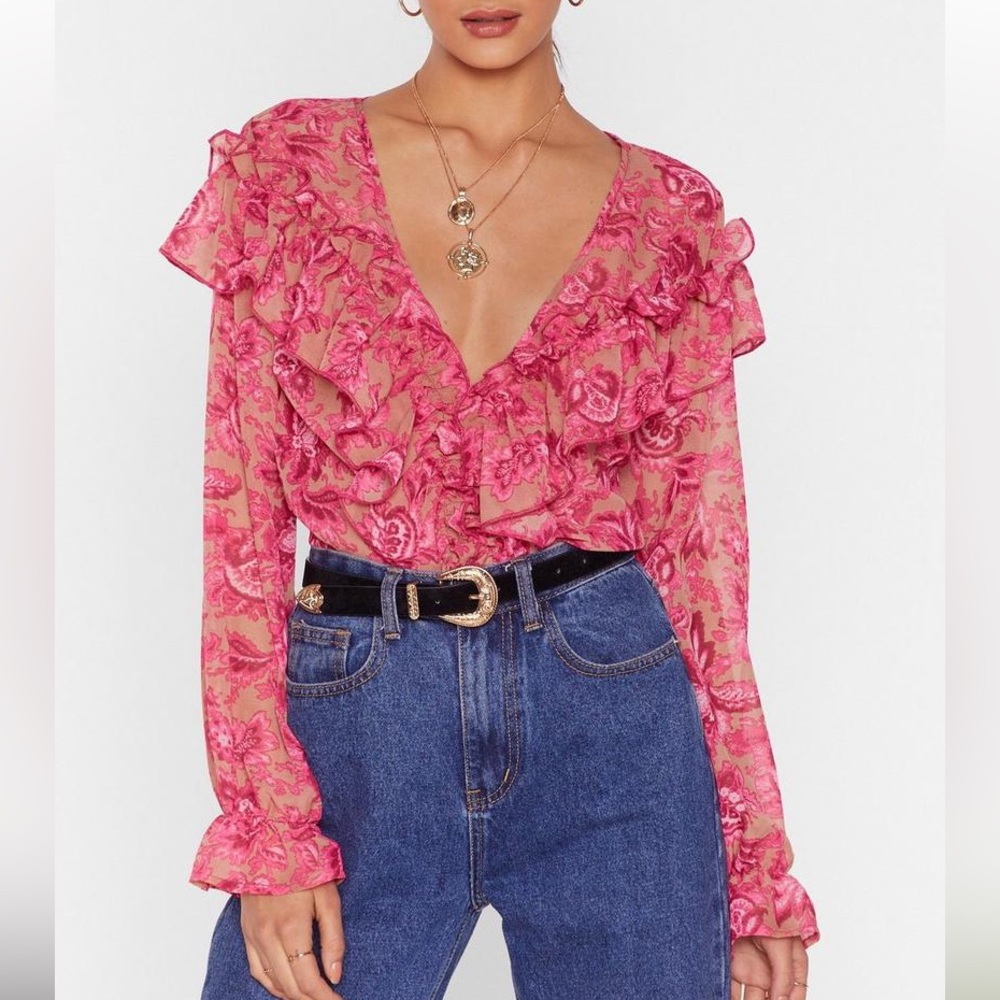 Nasty Gal Cause a stir floral ruffle blouse